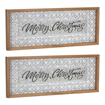 Set of 2 Ornate "Merry Christmas" Wall Signs 19.75"