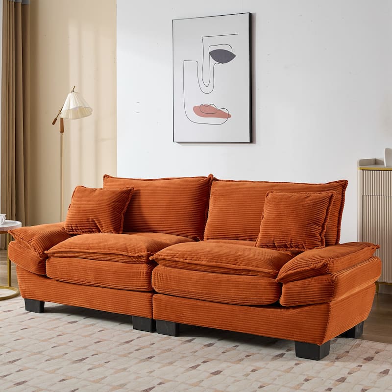 Corduroy Couch Loveseat Sofa with Pillows,Comfy Upholstered Deep Seat Sofa for Bedroom,Living Room,Office - Orange