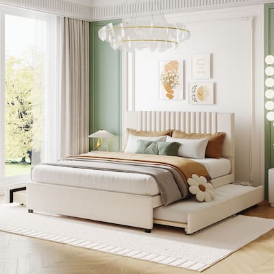 Linen Platform Bed with Drawers & Trundle