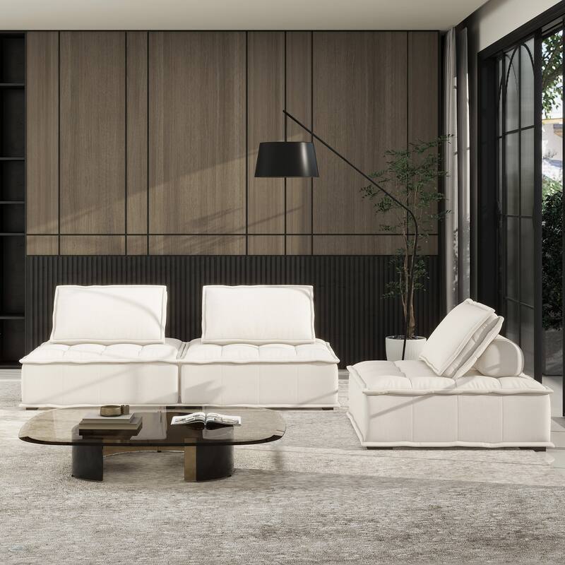 Arwen Modern Modular Sectional Sofa Set - Set of 3 - White Beige Linen