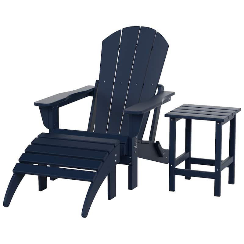 Polytrends Laguna Hdpe All Weather Outdoor Patio Foldable Adirondack Chair With Ottoman And Side Table (3-Piece Set)