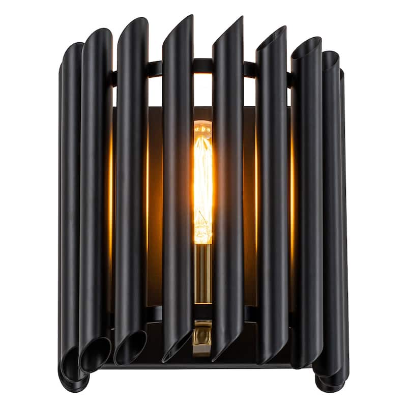 Black Angled Slatted Cylinder Wall Sconce Modern Industrial Light - 1-Light