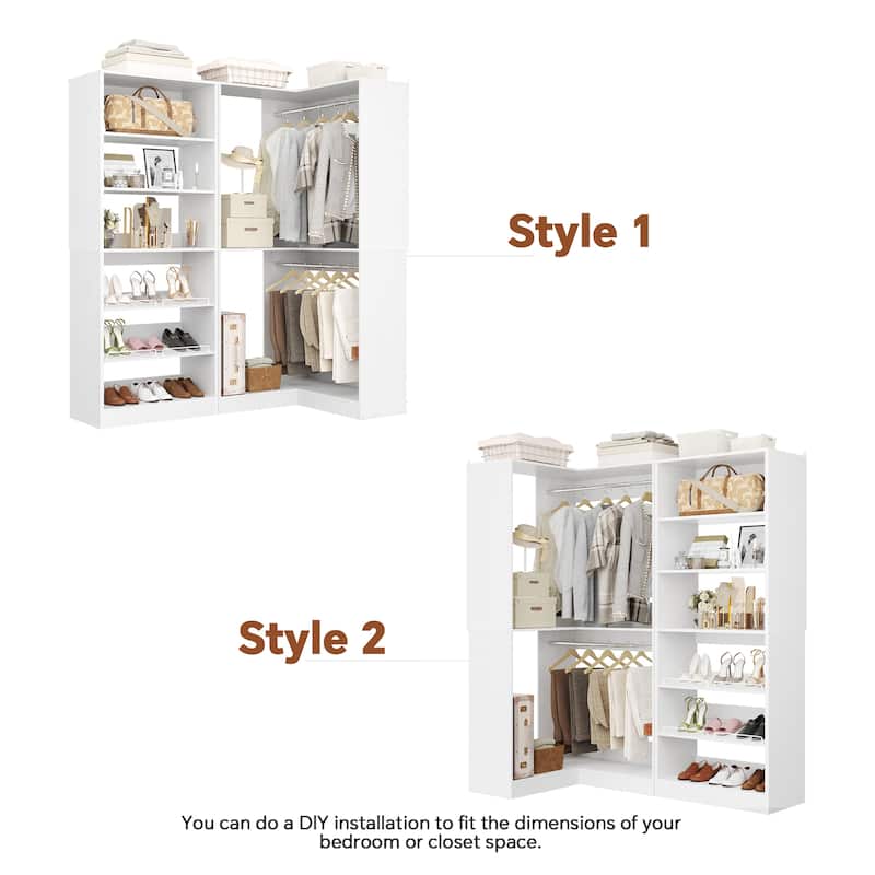 Cimly Set of 2 Corner Closet System, Freestanding Closet Organizer with Hanging Rods and Tower Shelves