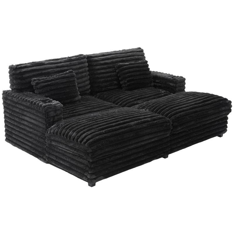 Oversized Double Chaise Lounge Sofa, Living Room 2 Seater Sofa Upholstered Sleeper Sofa Bed Daybed with USB Ports & Cup Holders