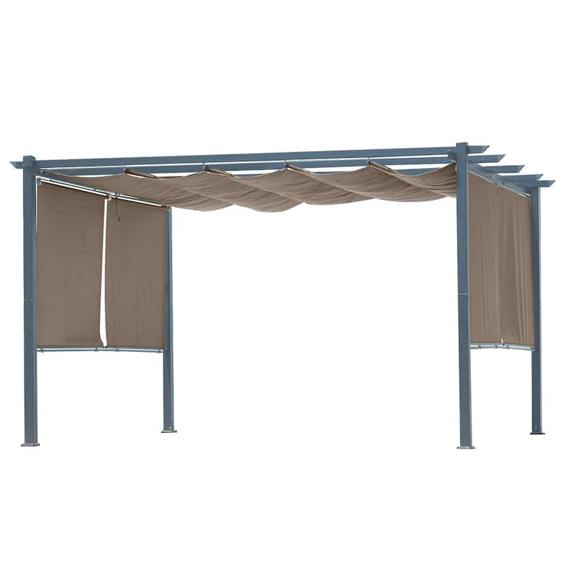 Aoodor 13 x 10 FT Outdoor Pergola with Retractable Shade Canopy, 4 Pieces Roller Shade Curtain
