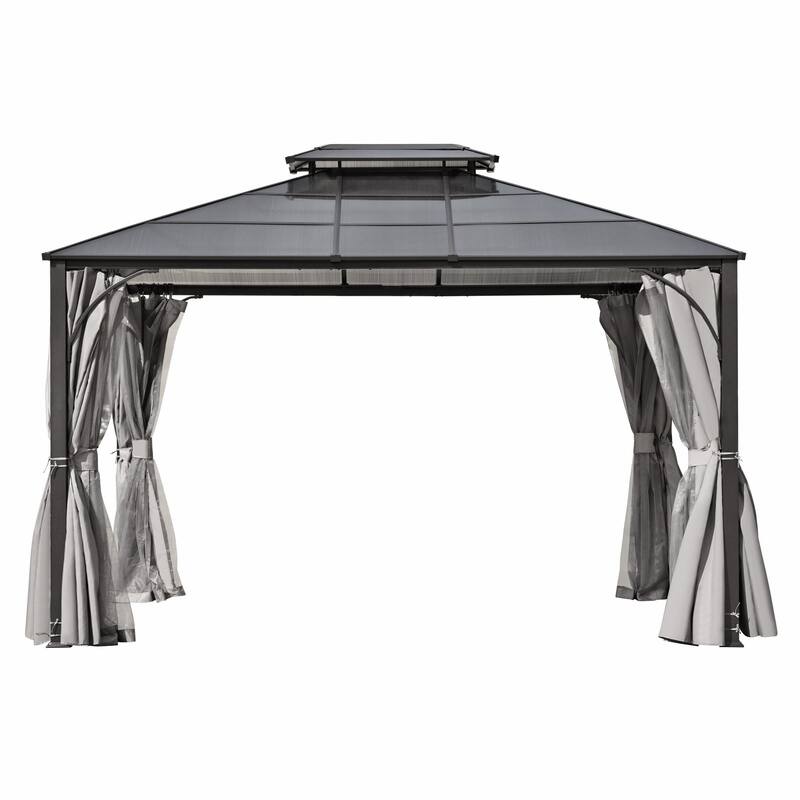 10x12 FT Outdoor Heavy Duty Aluminum Hardtop Gazebo with Double Roof