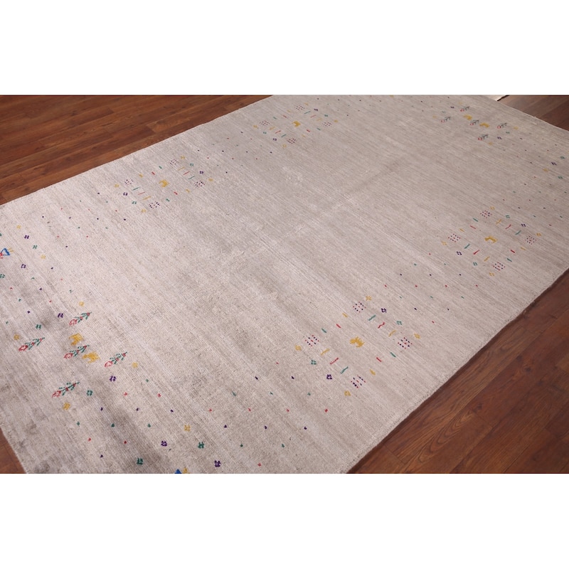 Gabbeh Indian Area Rug Hand-Knotted Beige Wool Carpet - 4'9"x 7'9"