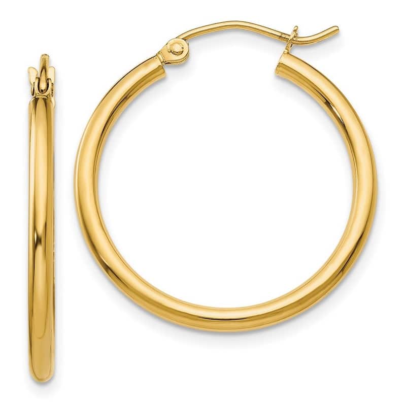 Curata 14k Yellow Gold Polished 2mm Solid Classic Hoop Earrings - 13mm-65mm
