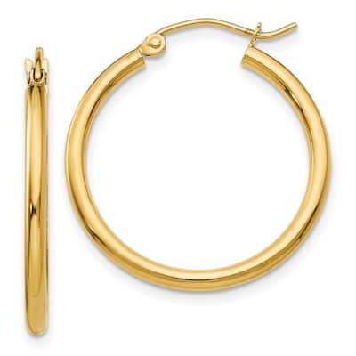 Curata 14k Yellow Gold Polished 2mm Solid Classic Hoop Earrings - 13mm-65mm