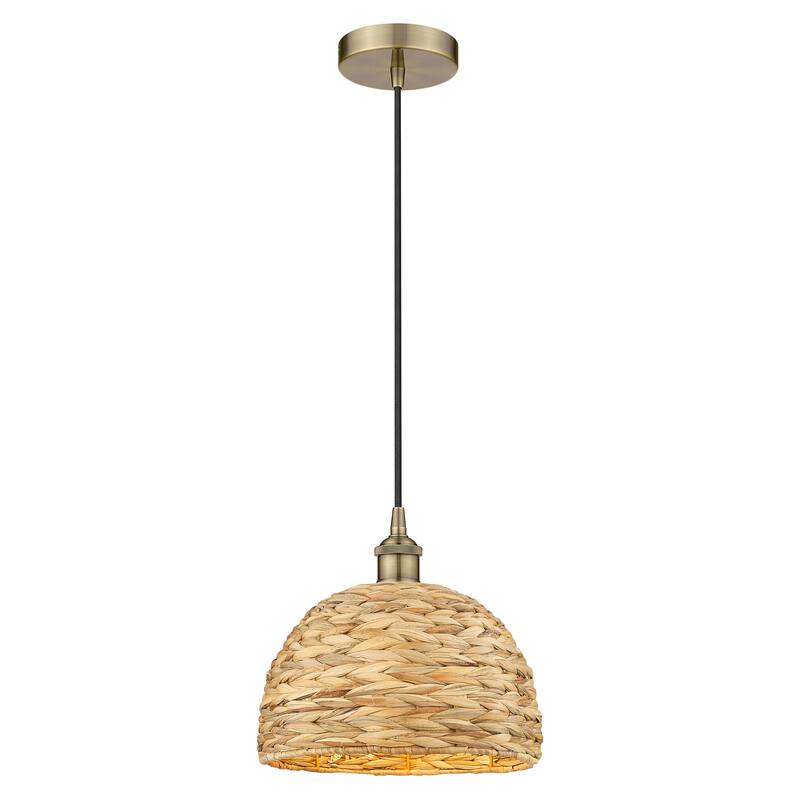Innovations Lighting Endless Possibilities Edison - Woven Rattan - 1 Light 12" Cord Hung Mini Pendant - Antique Brass