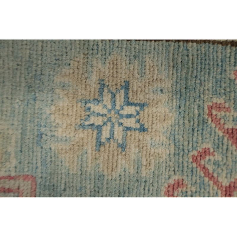 Hand Knotted Oriental 100% Wool Carpet Traditional Geometric Navy Blue & Blues Kazak Runner Rug - 13' 4'' X 2' 10''