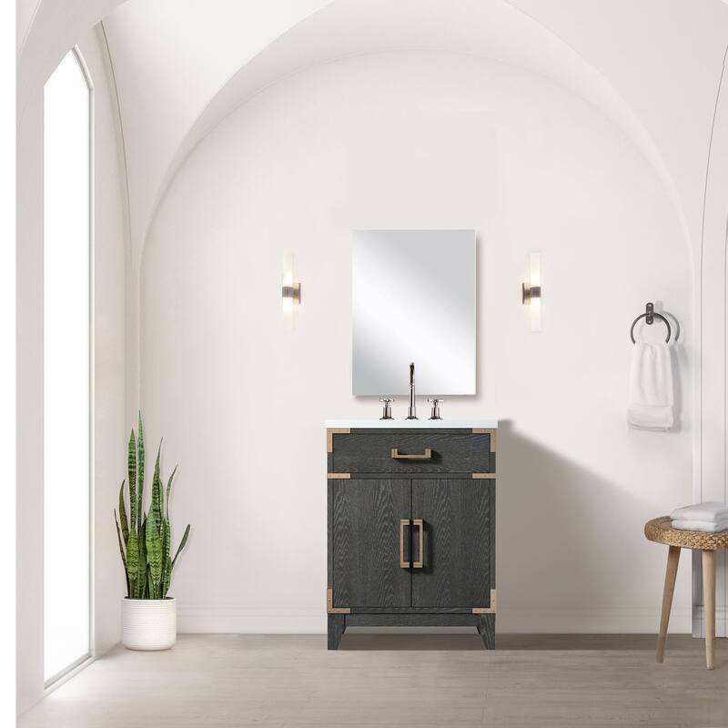Acrylic Top Bathroom Vanity Set with Soft-Close Doors, Spacious Interior Cabinet & 18" x 24" Mirror Included