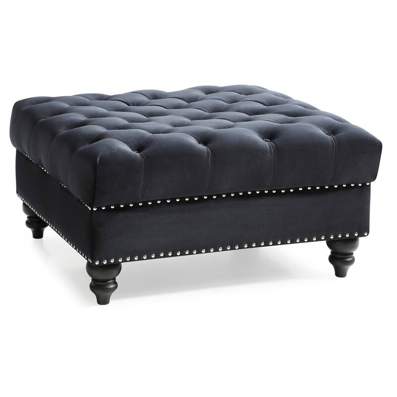 Nailhead Tufted Velvet Ottoman - 35" - Black