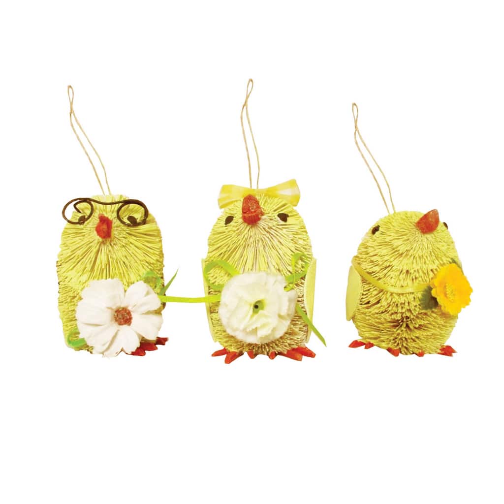 Chick Bottle Brush Ornament Set of 3 - Set of 3
