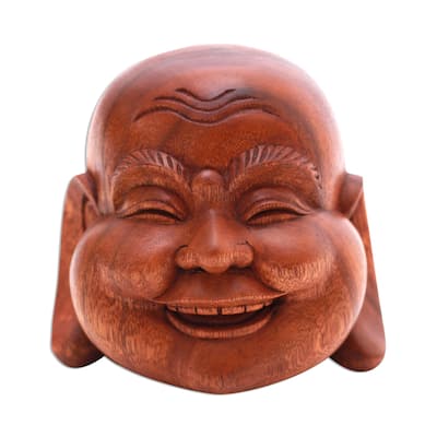 Novica Handmade Jolly Buddha Wood Sculpture