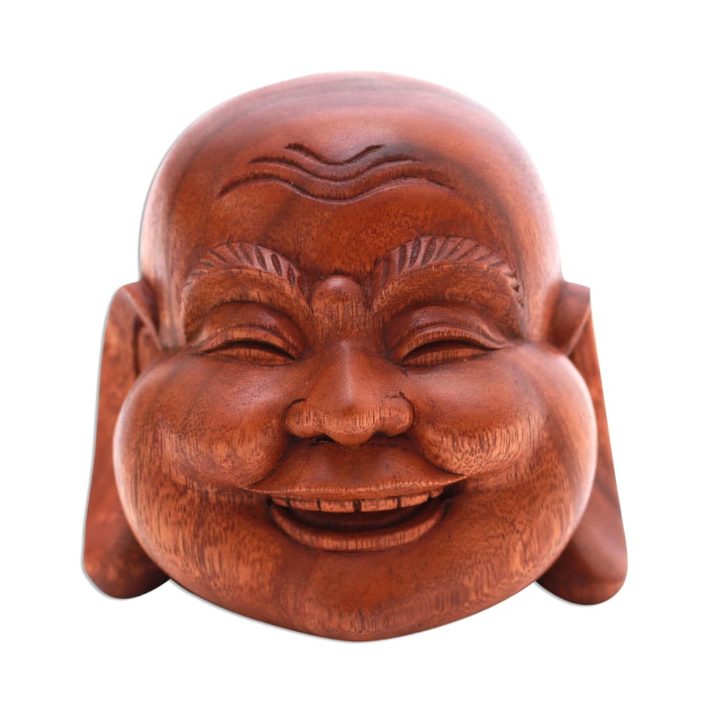 Novica Handmade Jolly Buddha Wood Sculpture