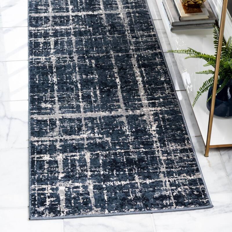 Contemporary Richye Collection Area Rug - Navy Blue - 2'7"x8'