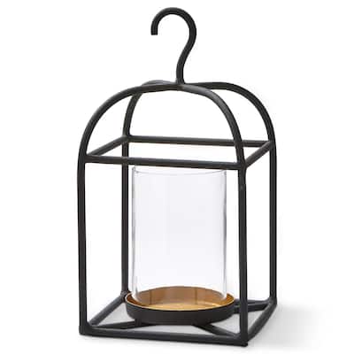 Hanging Metal And Glass Lantern Pillar Candle Holder Small, 7.0L x 7.0W x 13H inches, Decorative Use Only