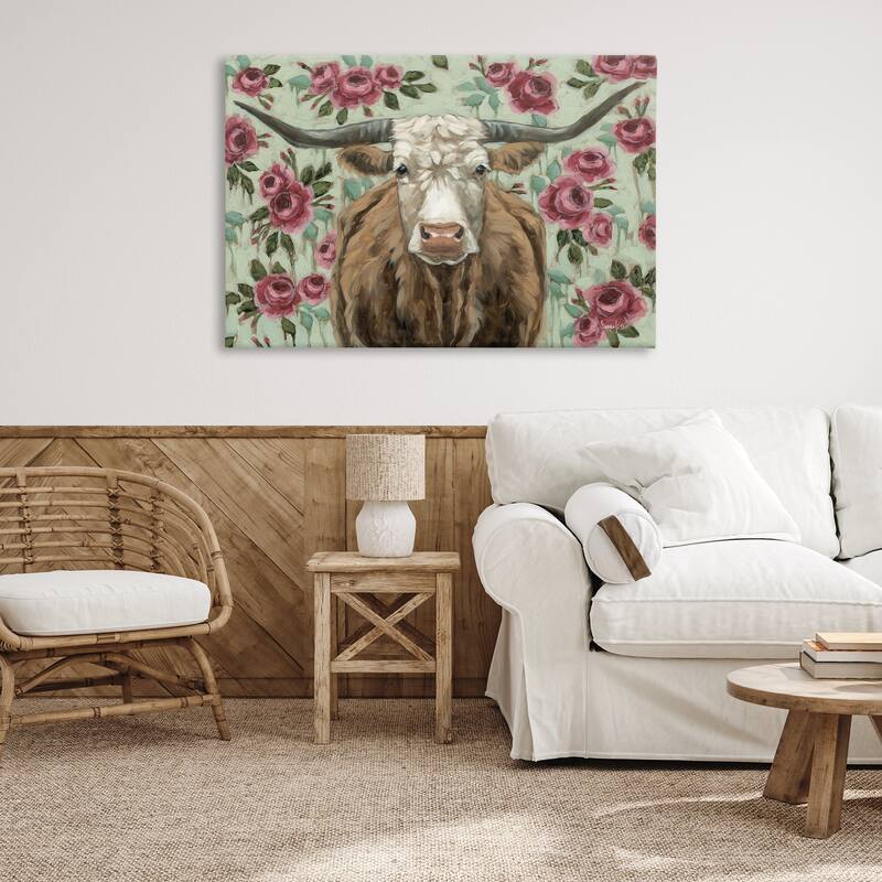 Stupell Longhorn with Magenta Blooms Canvas Wall Art Design By Sara G. Designs