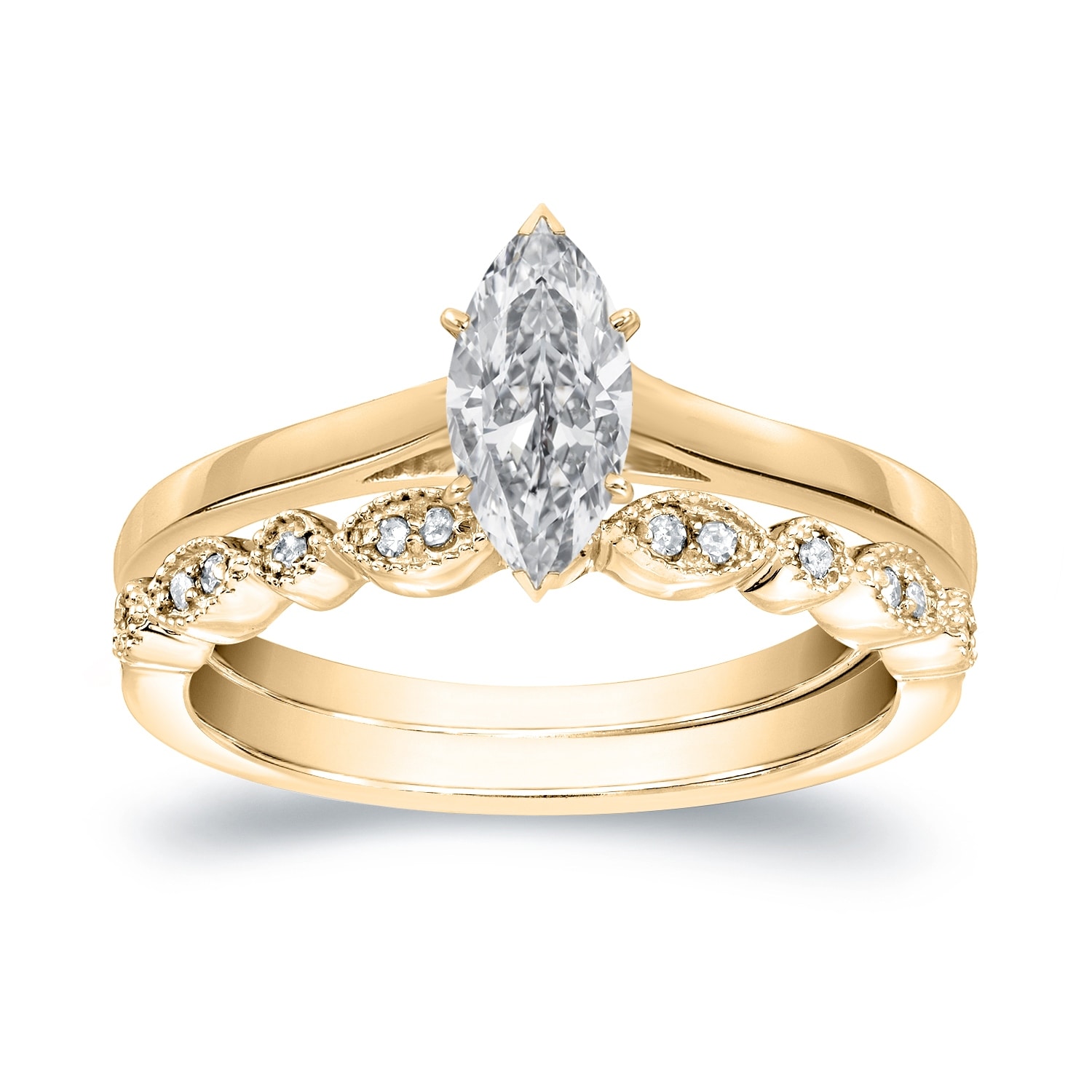 Auriya 14k Gold 1 2ctw Vintage Marquise Cut Solitaire Diamond Engagement Ring Set Overstock 18027152