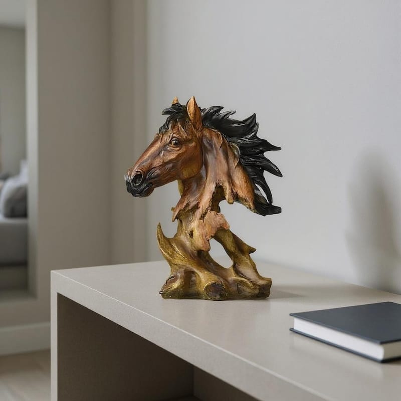 HomeRoots 11" Antiqued Bronze And Black Polyresin Horse Tabletop Sculpture - 8.90 in. x 10.80 in. x 4.70 in. - 8.90 in. x 10.80 in.  x 4.70 in.