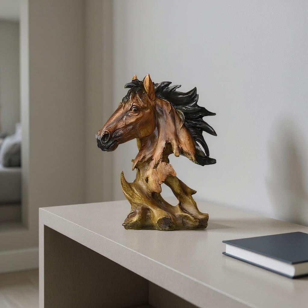 HomeRoots 11" Antiqued Bronze And Black Polyresin Horse Tabletop Sculpture - 8.90 in. x 10.80 in. x 4.70 in.