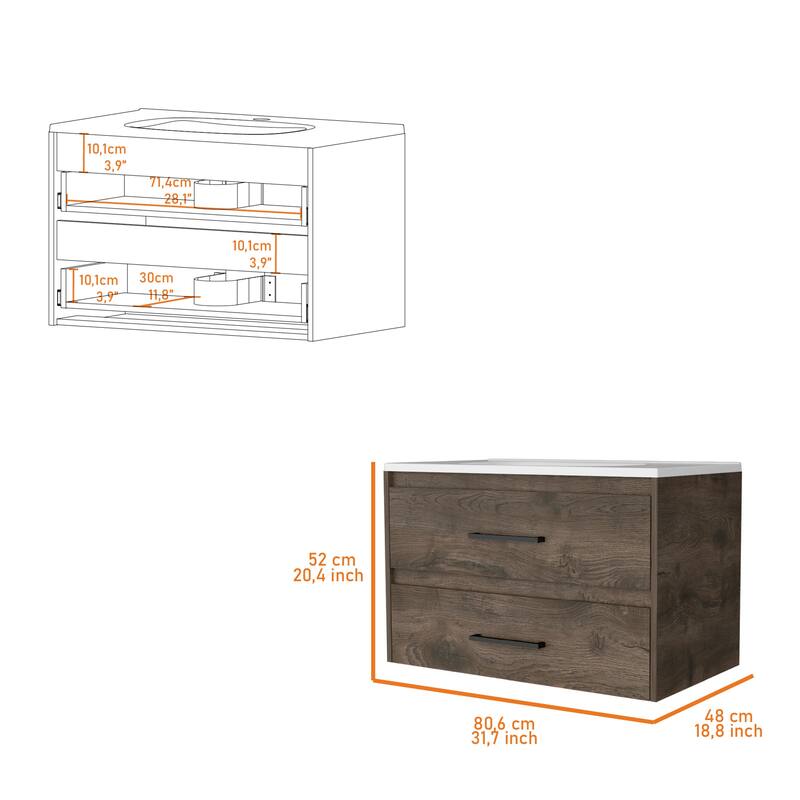 Modern Bathroom Vanity with Ample Storage, Wall-Mounted Design, 31.7"x18.8"x20.4" - 31.7in L