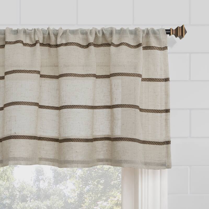 Clean Window Twill Stripe Anti-Dust Linen Blend Sheer Cafe Curtain Pair