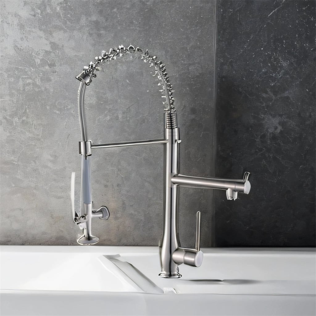 Commercial Pull-Down Kitchen Faucet - Brushed Nickel, Single Handle