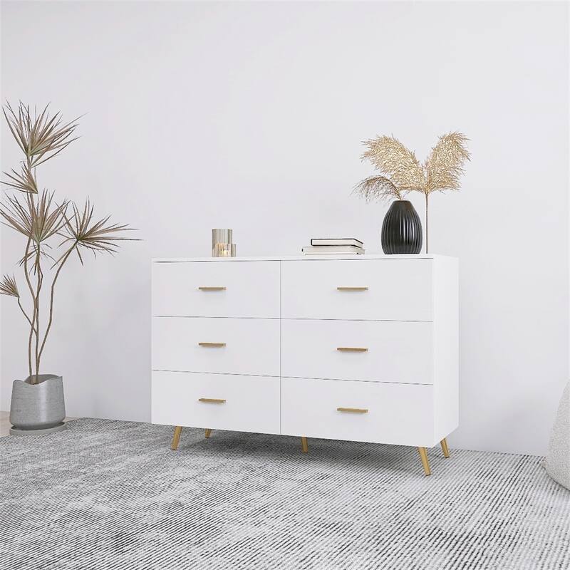 6 Drawers Chest of Drawer with Golden Handle and Golden Steel Legs