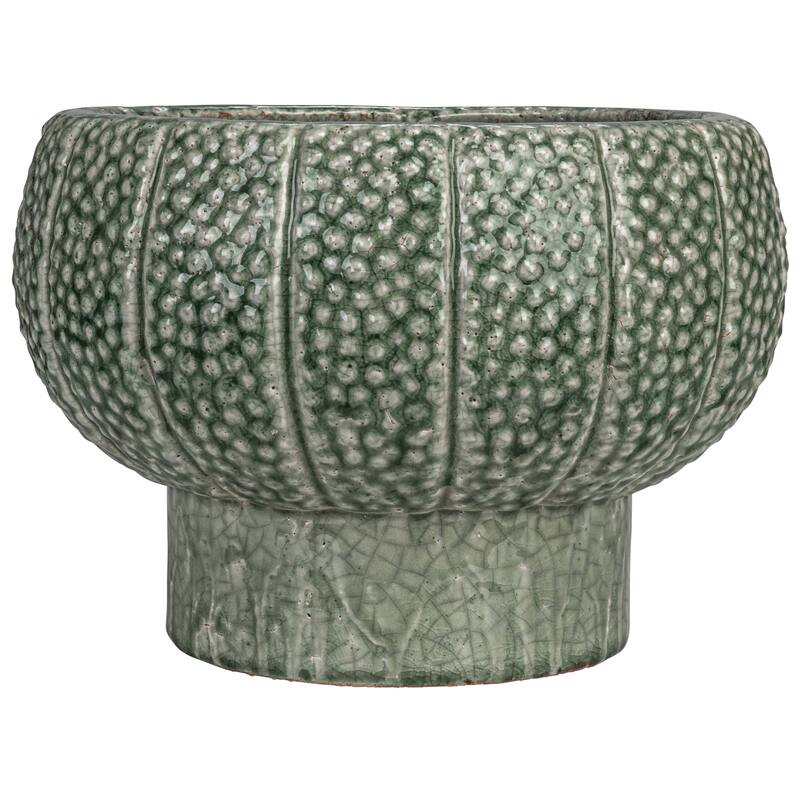 Embossed Terra-cotta Footed Vase Planter with Dot Pattern - 10.6"L x 10.6"W x 7.3"H