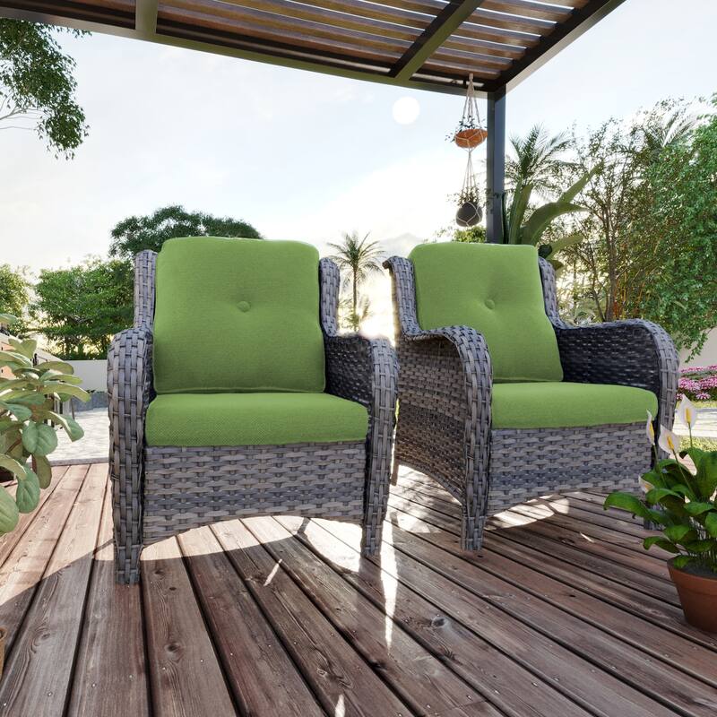 Cozywor 2-Piece Outdoor Patio Ratten Wicker Lounge Chair WIth Cushion