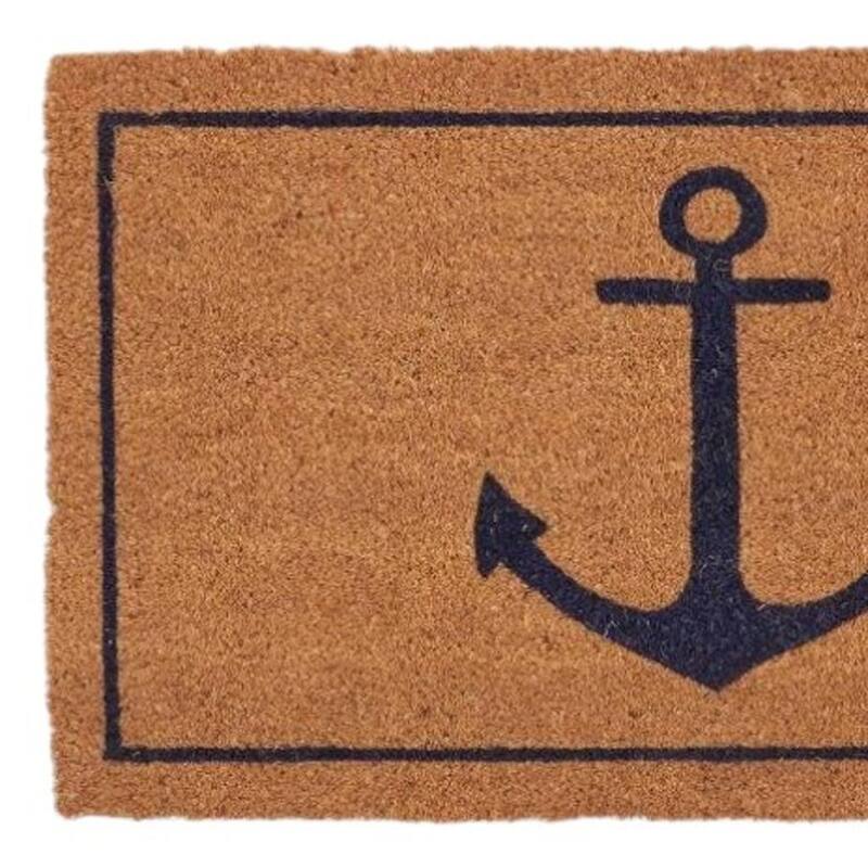 HomeRoots 16" X 30" Light Brown And Navy Blue Anchor Indoor Coir Door Mat - 15.70' X '29.60