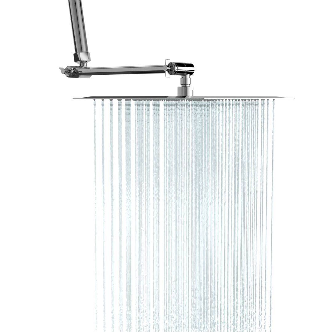 Kichae 12 inch Square Rainfall Shower Head with Adjustable Shower Extension Arm 12" Bed Bath
