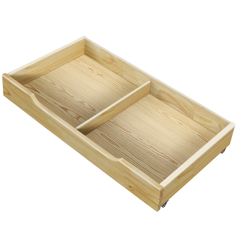 MUSEHOMEINC Solid Wood Under Bed Storage Drawer with 4-Wheels,,Suggested for Queen & King Platform Bed