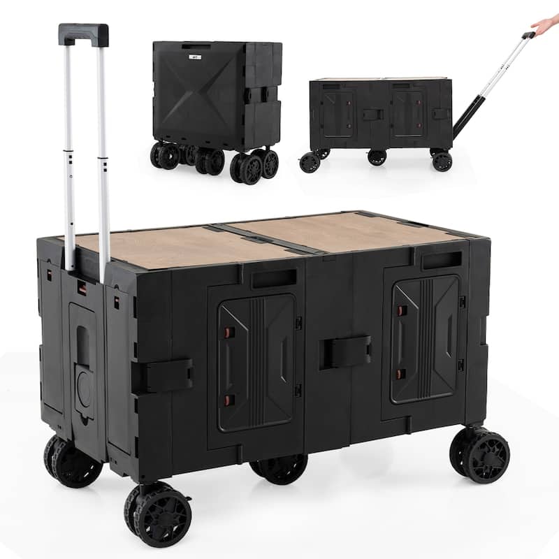 PP TPR MDF Metal Large Folding Utility Cart with Tabletop - 34" x 20" x 22" - Black