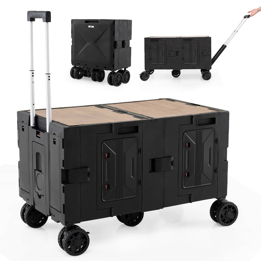 PP TPR MDF Metal Large Folding Utility Cart with Tabletop - 34" x 20" x 22"