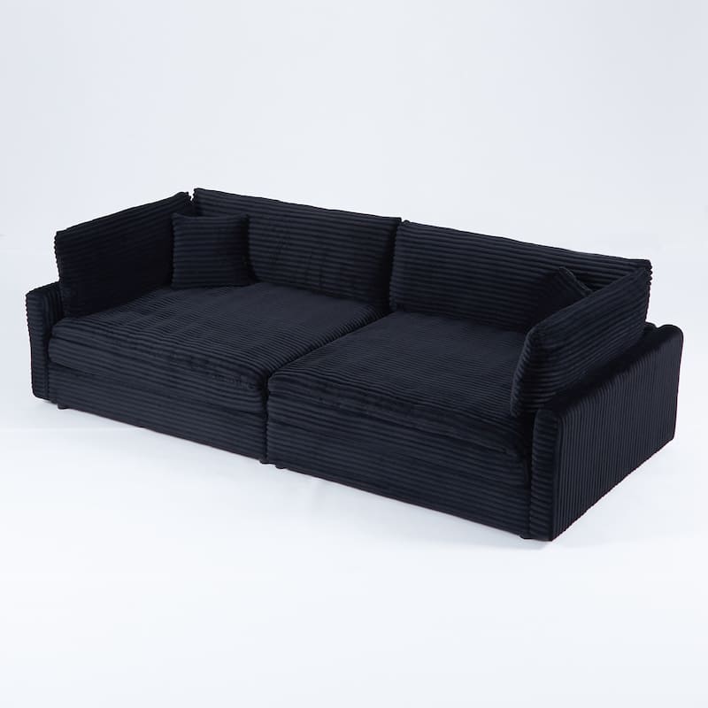 The 112-Inch Corduroy Sofa,With Two Throw Pillows And Four Backrests