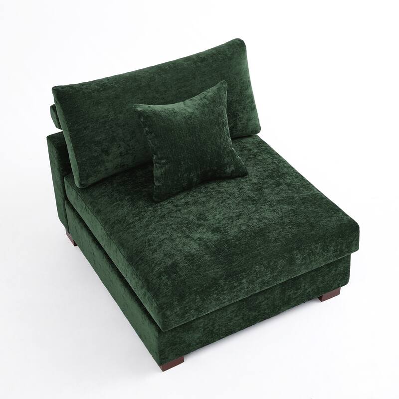 Plush Chenille Single Modular Sectional Sofa Chaise with Pillows