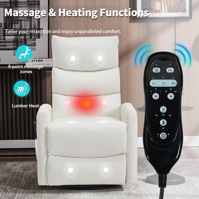 360° Swivel Rocking Recliner with Heat & Massage, Faux Leather