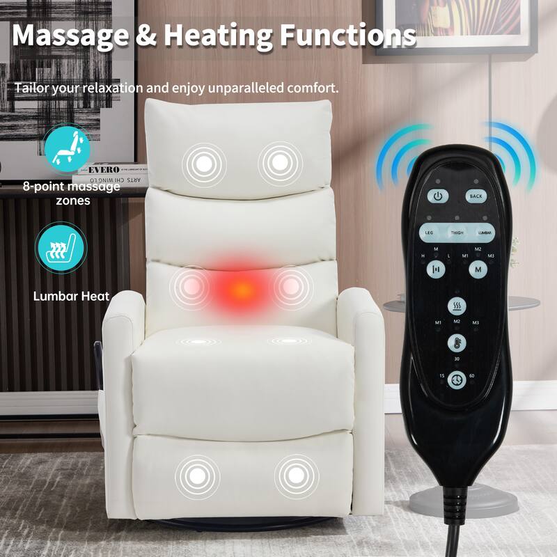 Heat Massage Manual Recliner Chair with Rocker and Swivel in Fabric for Living Room
