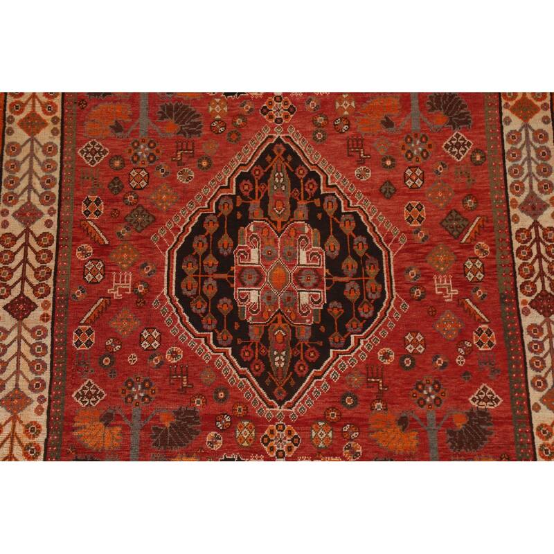 Hand Knotted Oriental 100% Wool Carpet Traditional Medallion Red Shiraz Area Rug - 8' 10'' X 5' 1''