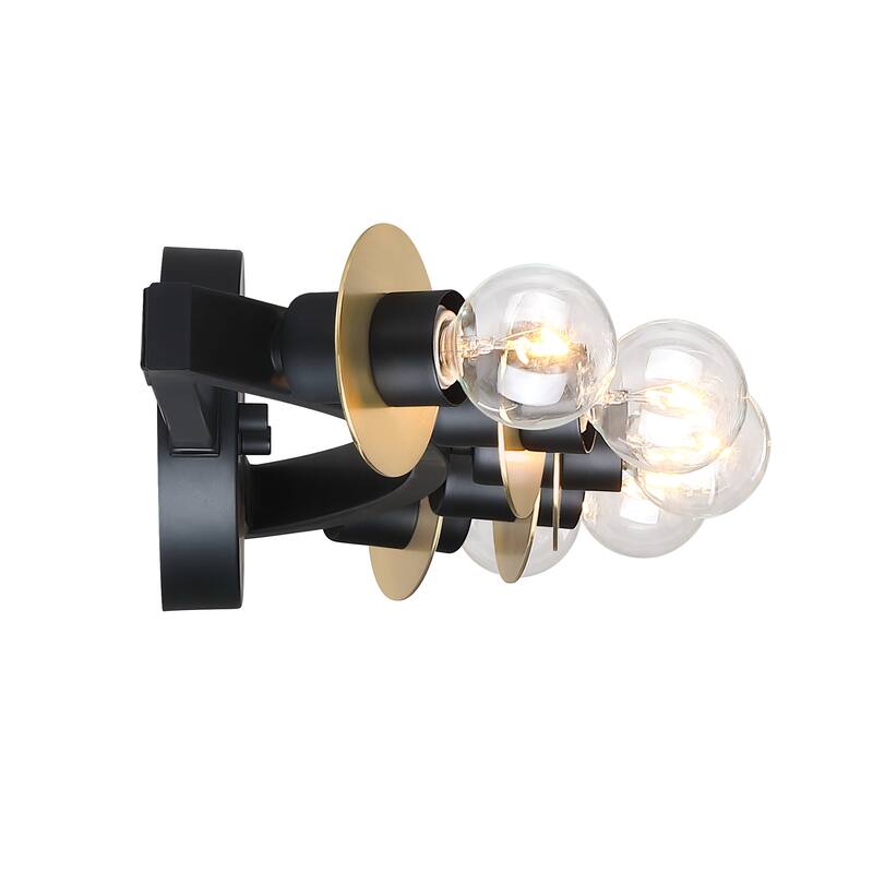 Harmoni 24.25 in. 5-Light Matte Black Vanity Light with Brushed Gold Disk Accents for Bathrooms