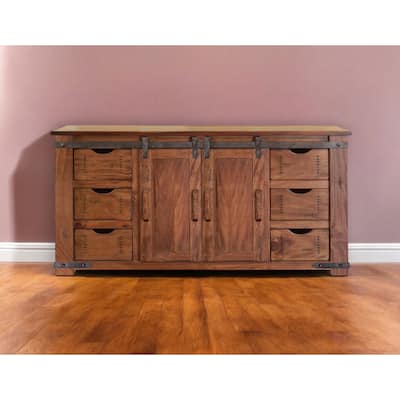 HomeRoots 60" Brown Solid Wood Enclosed Storage Distressed TV Stand - 59.75' X '34.75' X '17.75