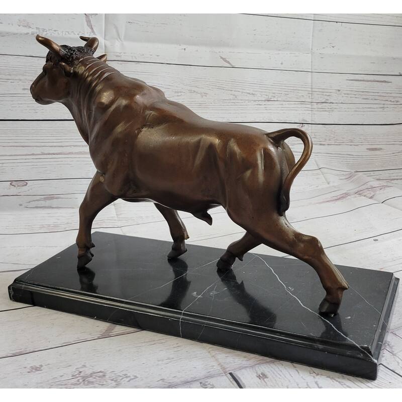 Bull Bronze Metal Sculpture Statue Lost Wax Casting On Black Marble 11 Inches X 18 Inches