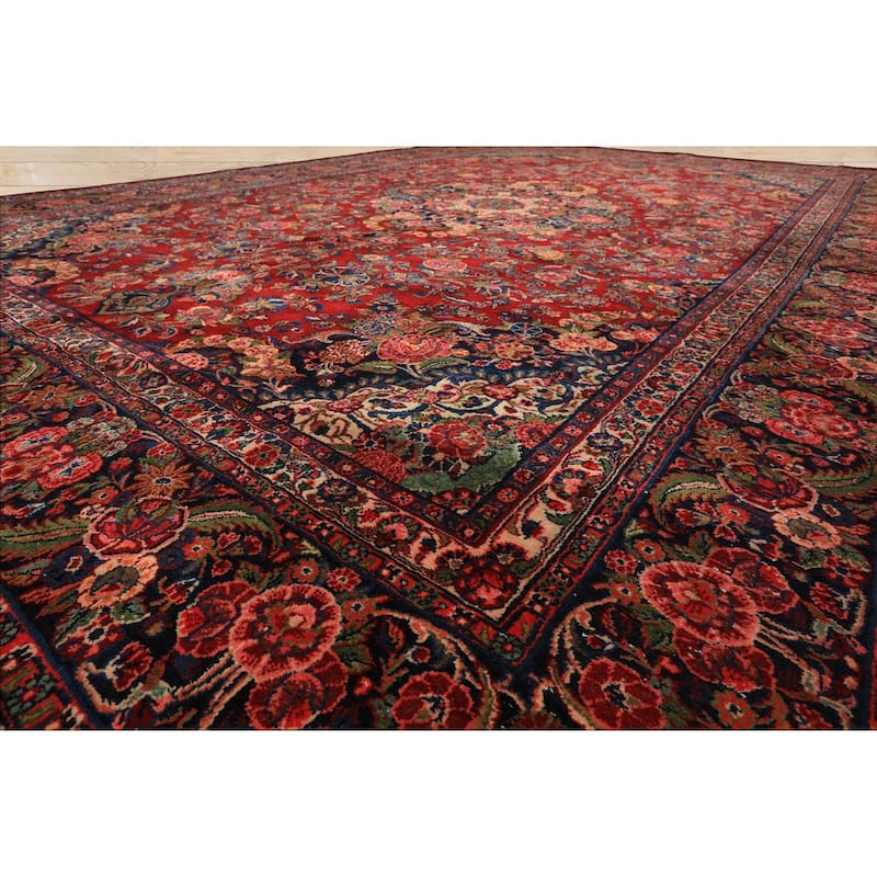 10'4''x15'5'' Hand Knotted Wool Red Taabriz Medallion Traditional Vintage Rug - 10' 4'' x 15' 5''
