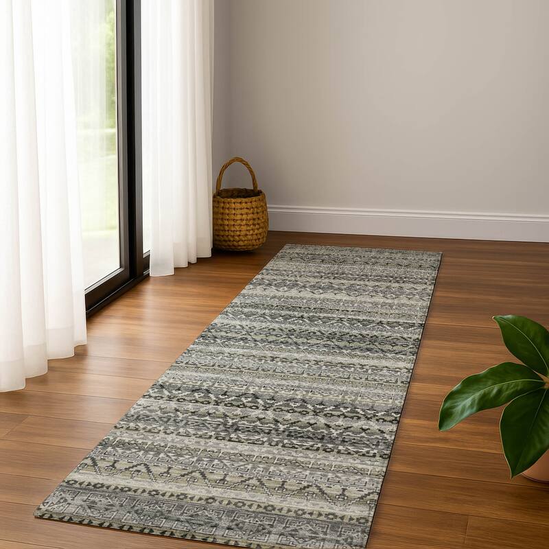 Premium Washable Super Soft Boho Stripes Mayfield Rug - Pewter - 2'3" x 7'6"