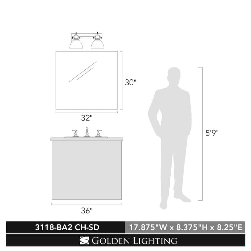 Golden Lighting Hines 2 Light 17-7/8" Wide Bathroom Vanity Light with