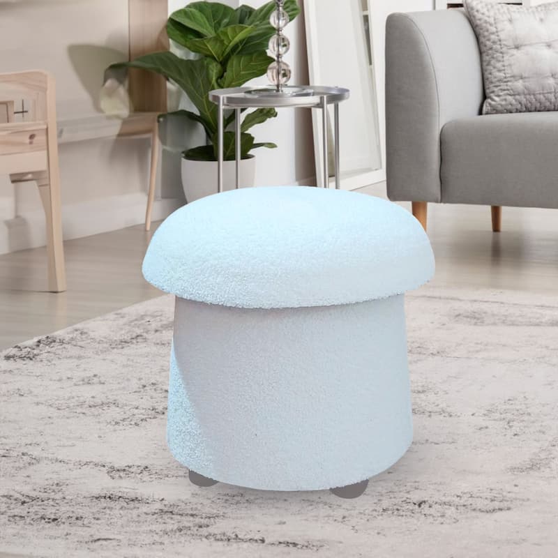 Modern Mushroom Round Ottoman with Storage and Plush Teddy Upholstery