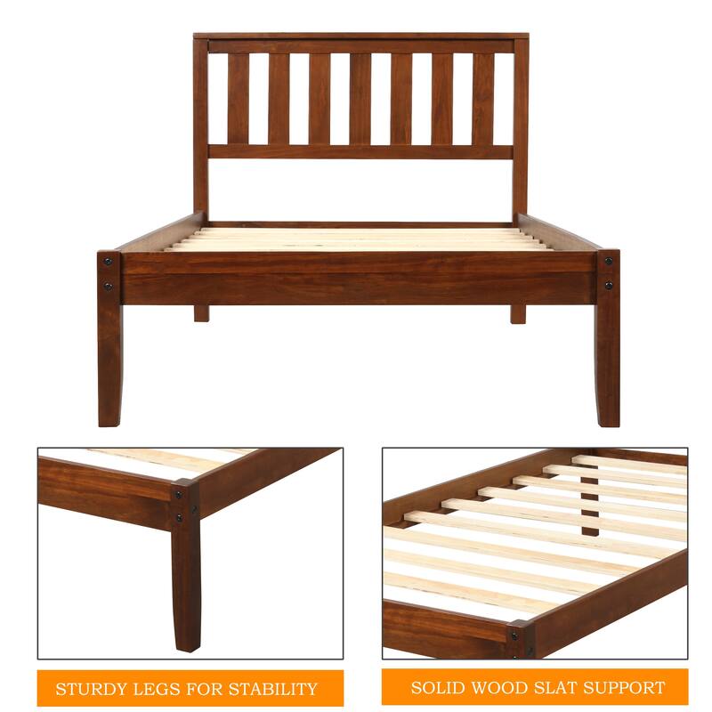 Wood Platform Bed with Headboard/Wood Slat Support.Twin
